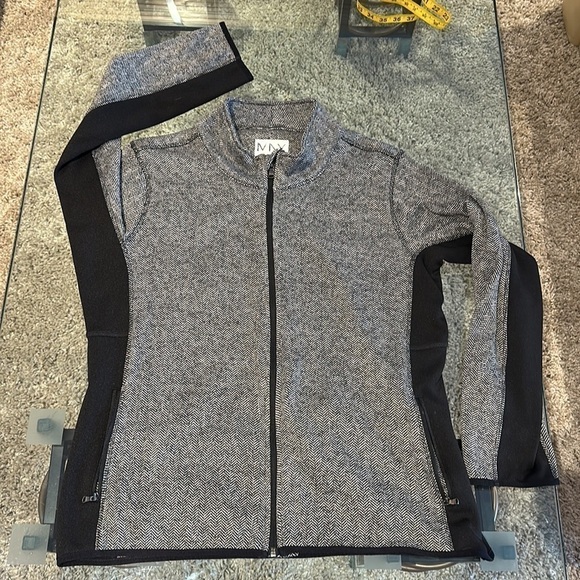 Marc NY Andrew Herringbone Jacket Women's XXL Grey Black Full Zip Fleece Pockets - Picture 2 of 10